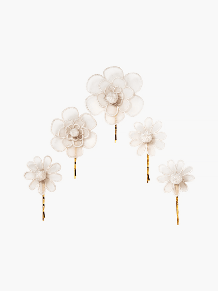 Jennifer Behr Susanna floral Hair Pins in group of five on light gray background